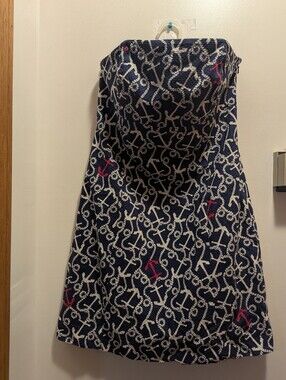 Lilly Pulitzer Strapless 6 Anchor Pattern Navy Boned Bodice Dress
